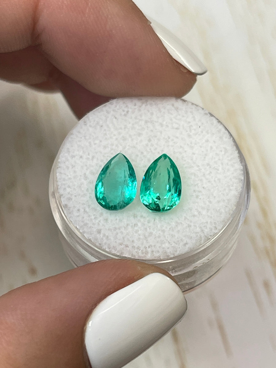 9.4x6mm Pear Cut Colombian Emeralds - Set of Two - Total Carat Weight 2.71