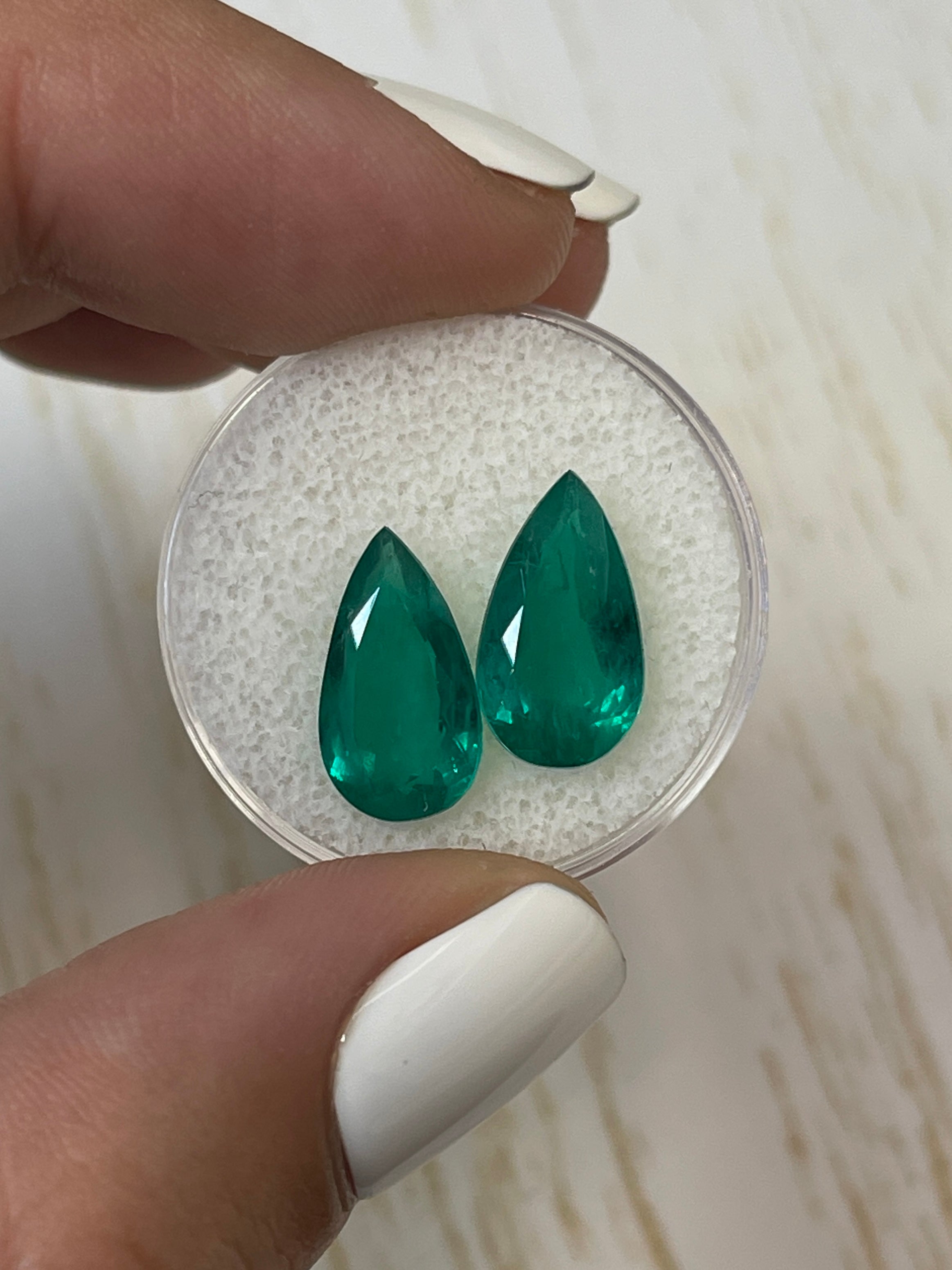 AAA Certified 14x8 Pear-Cut Colombian Emeralds - 5.84 Carats, Unmounted