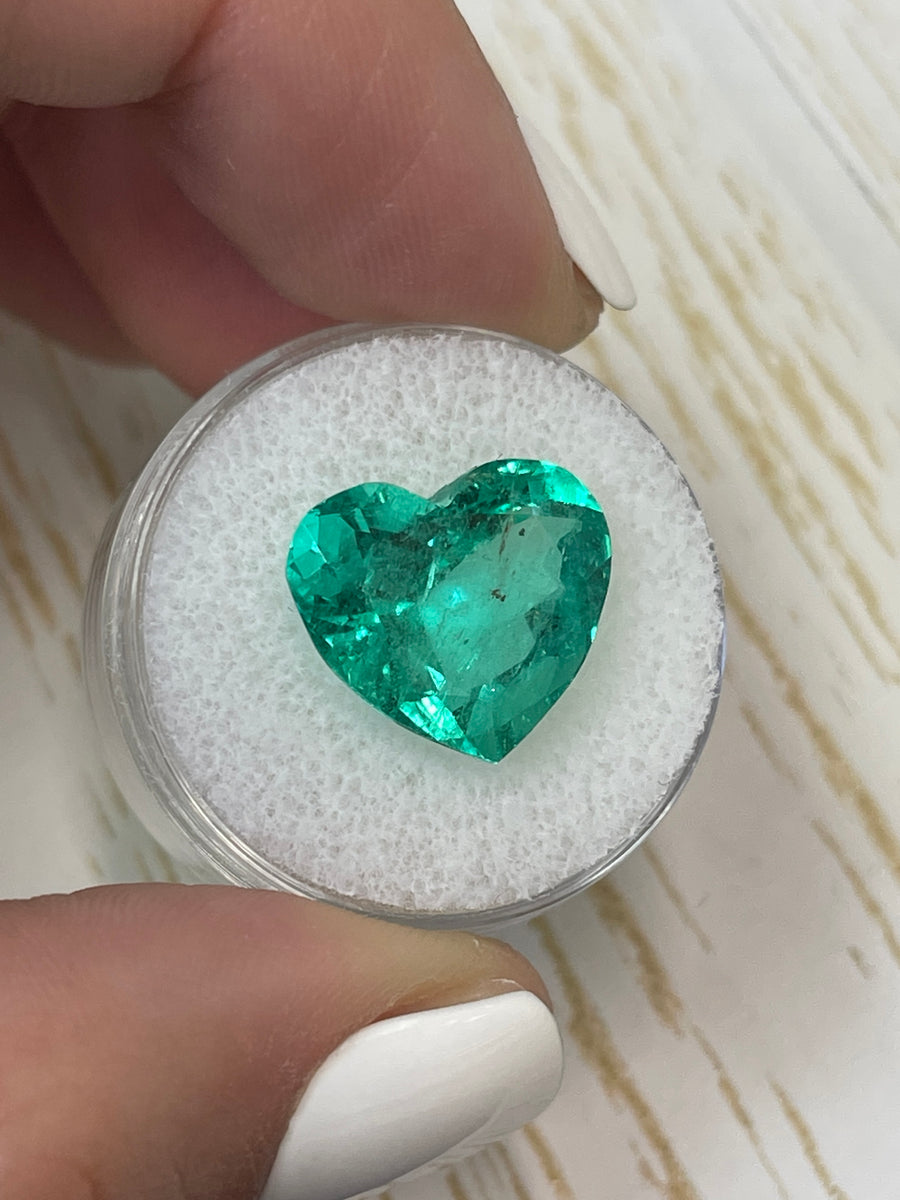 14x15mm Colombian Emerald - A Natural Bluish Green Gemstone in Heart Cut, 8.90 Carats
