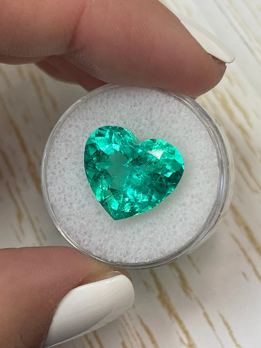 8.90 Carat Bluish Green Colombian Emerald - Heart-Shaped Gemstone Measuring 14x15mm