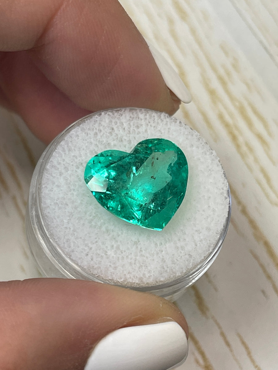8.90 Carat Bluish Green Heart-Cut Colombian Emerald - Large 14x15mm Gemstone