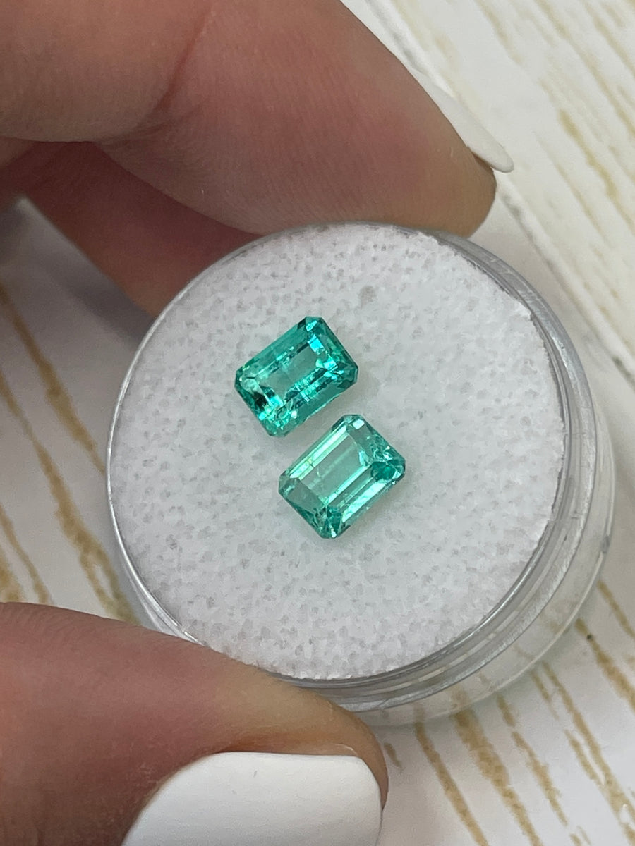 Pair of Green Colombian Emeralds: 2.06 Total Carat Weight and 6x5 Size