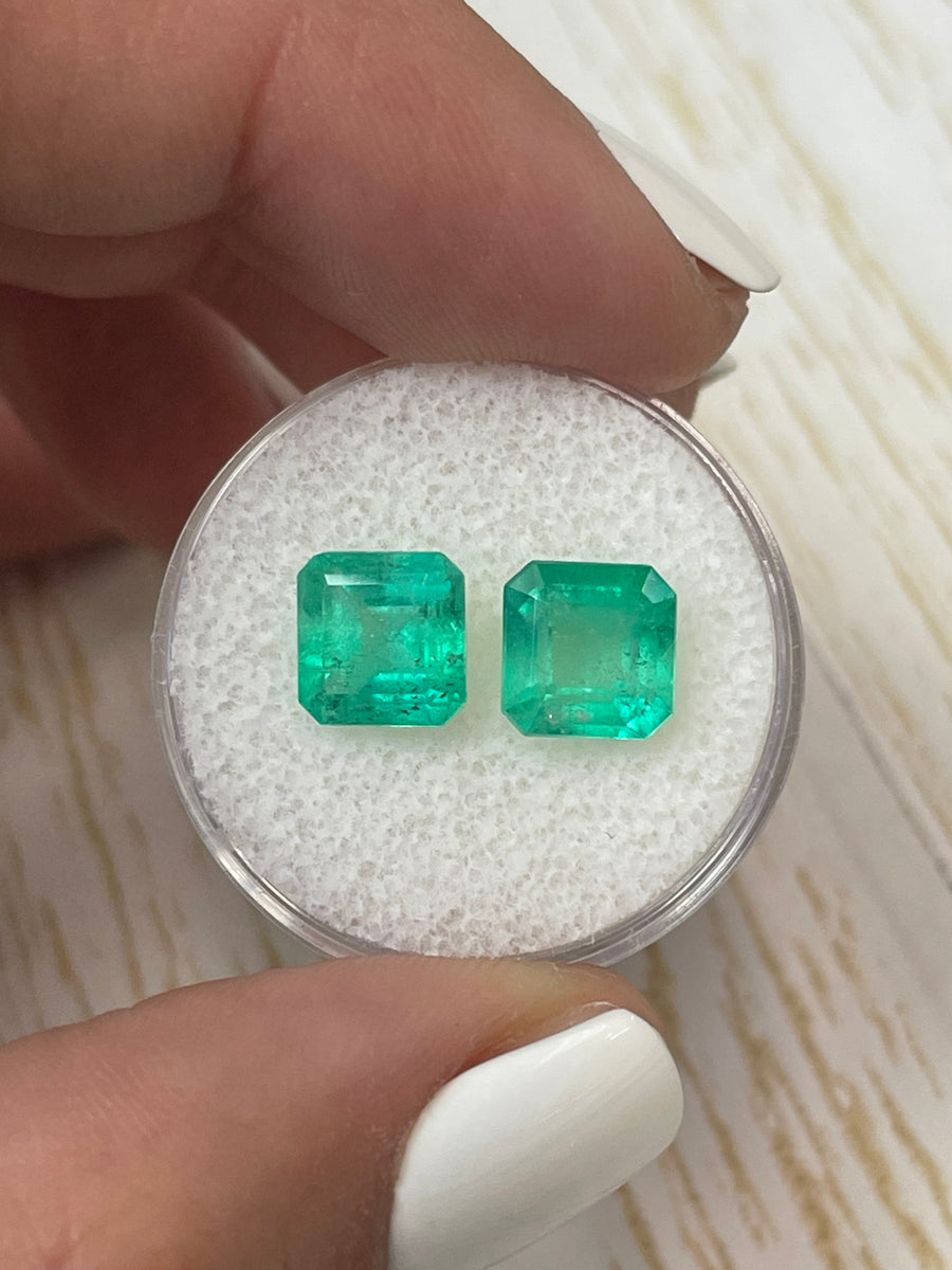 Asscher Cut Colombian Emeralds - A Pair of 4.21 Total Carat Weight 8x8 Loose Gems