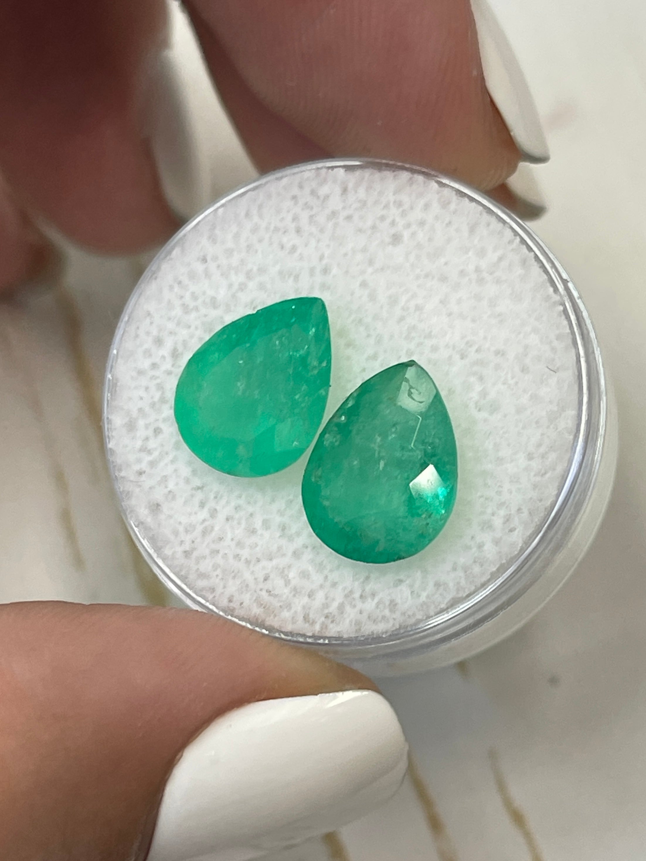 5.86tcw 11x9 Earthy Matching Loose Colombian Emeralds-Pear Cut - JR Colombian Emeralds