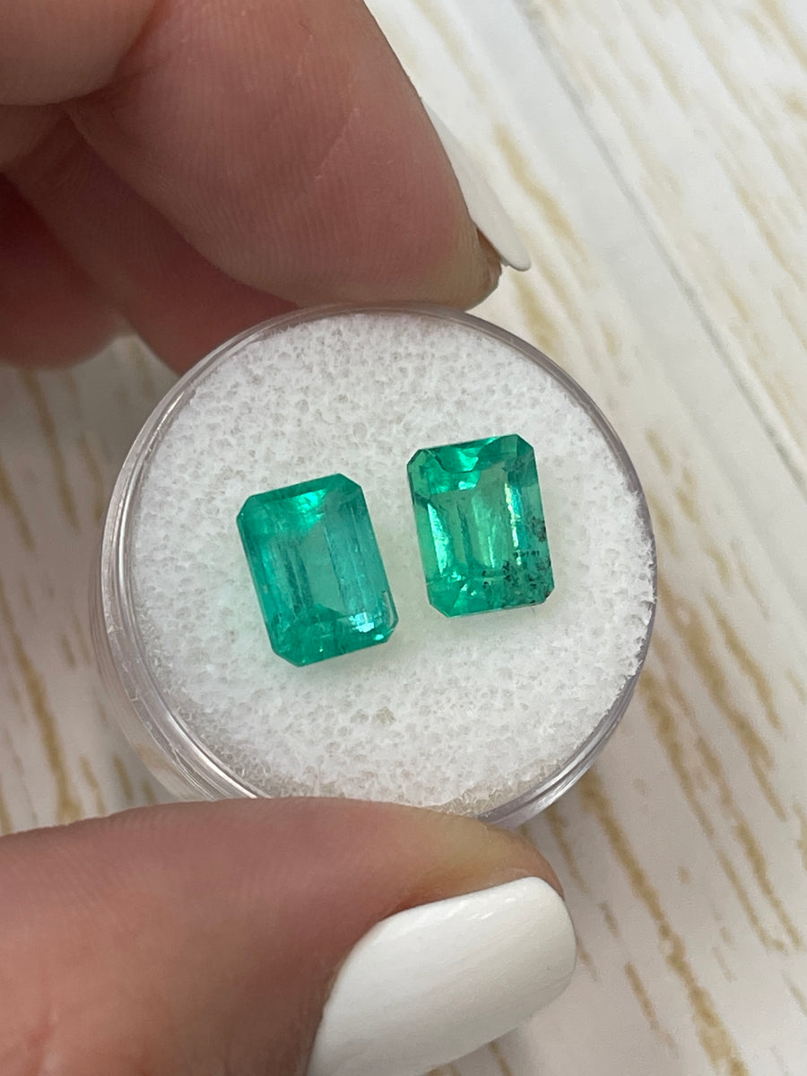 Emerald Cut Colombian Emeralds - 4.69tcw - Identical 9x7 Gemstones