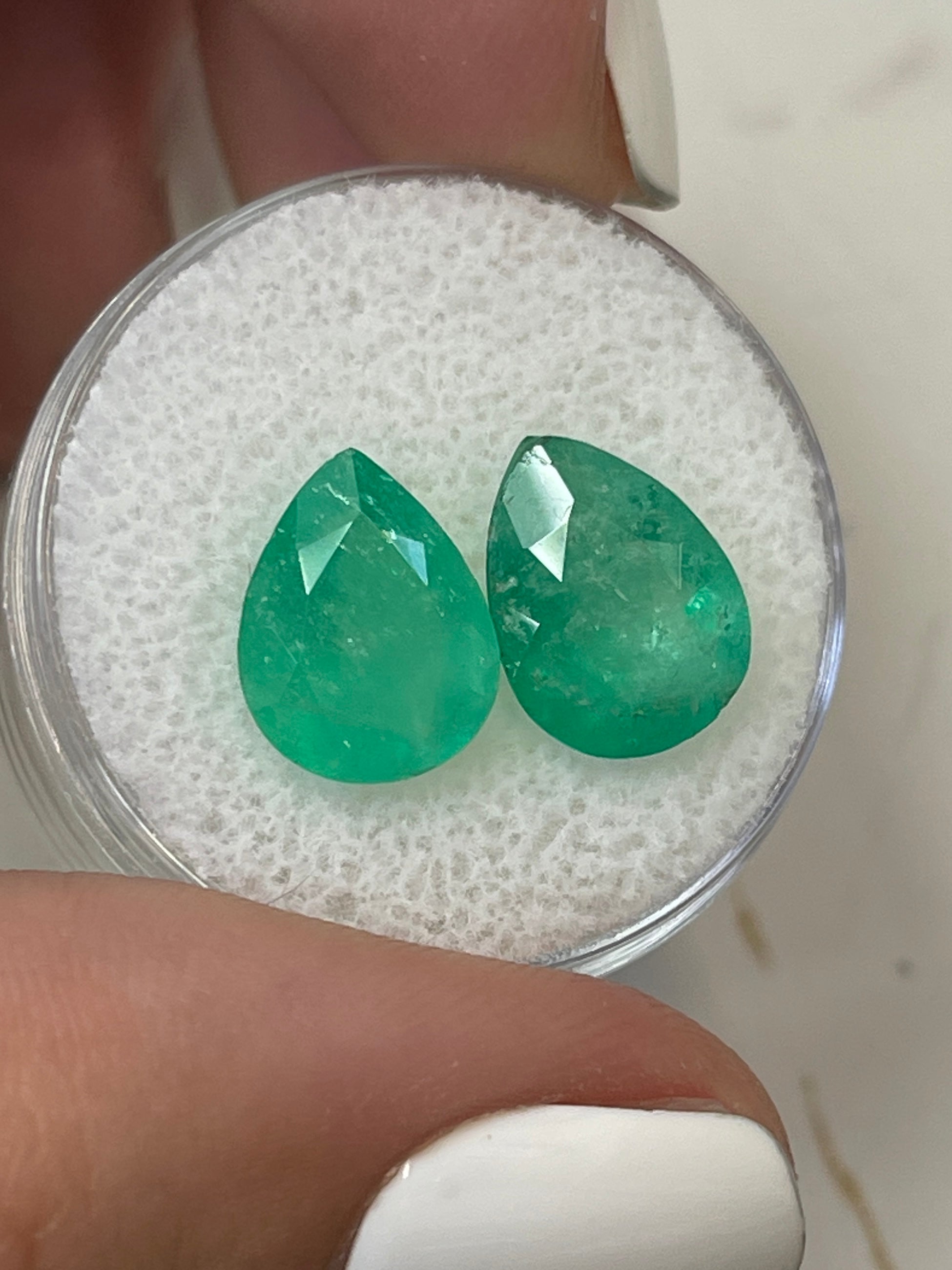 5.86tcw 11x9 Earthy Matching Loose Colombian Emeralds-Pear Cut - JR Colombian Emeralds