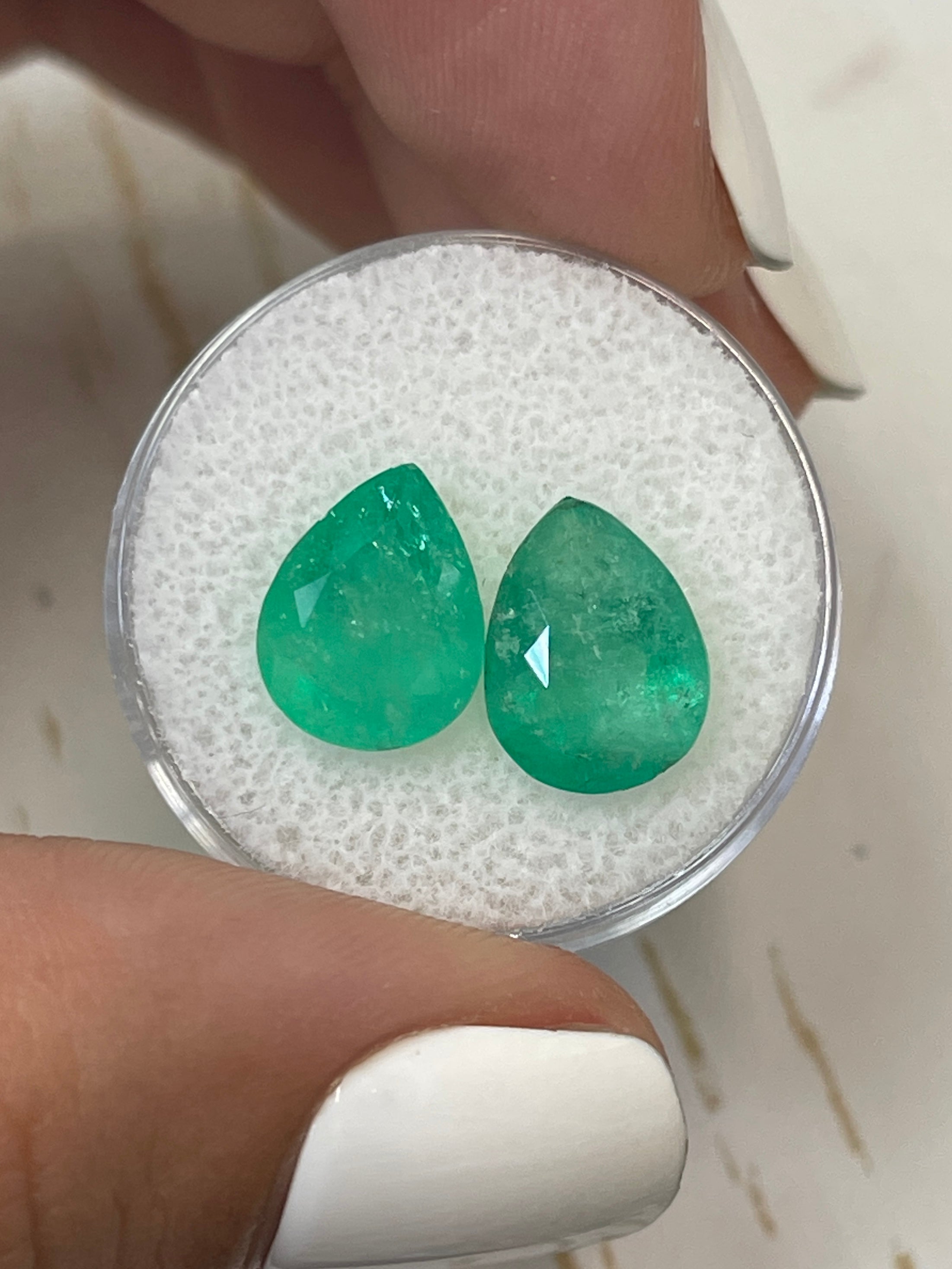 5.86tcw 11x9 Earthy Matching Loose Colombian Emeralds-Pear Cut - JR Colombian Emeralds