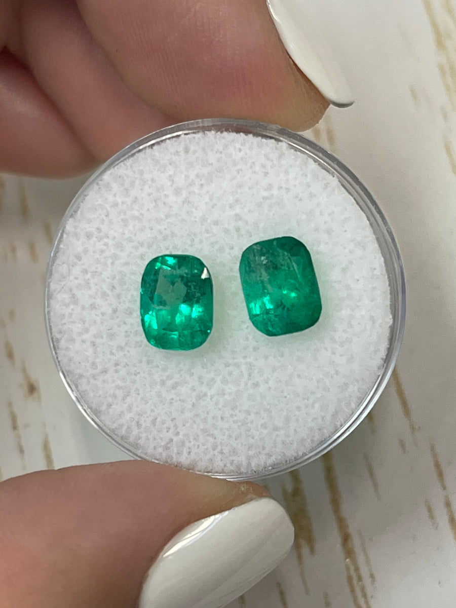 Pair of Loose Emeralds - 7.5x6 Size - 2.59tcw - Stunning Deep Green Color