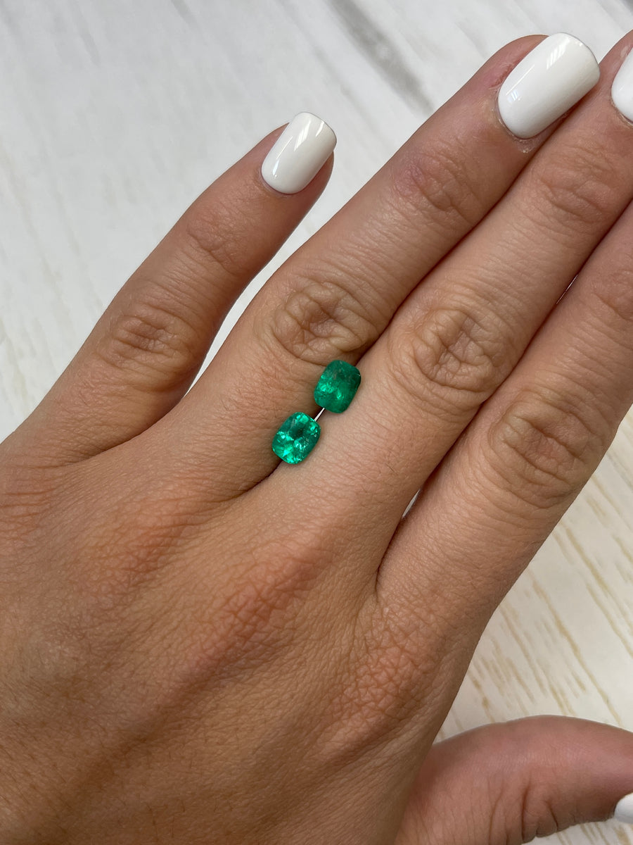 Cushion Cut Colombian Emeralds - 2.59 Carat Total Weight - Matching Deep Green Beauties