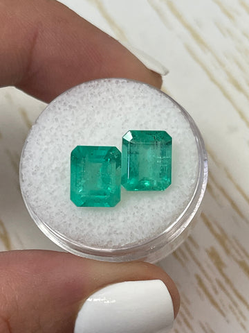 Pair of Loose Colombian Emeralds - 5.37 Total Carat Weight, 9x8 Dimensions, Emerald Cut