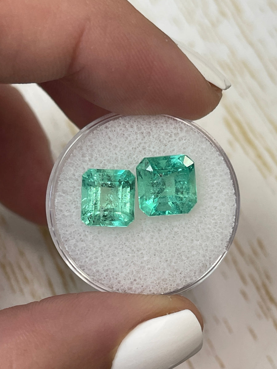Asscher-Cut Colombian Emeralds, 5.49 Carats, Matching 8.5x8 Loose Gems