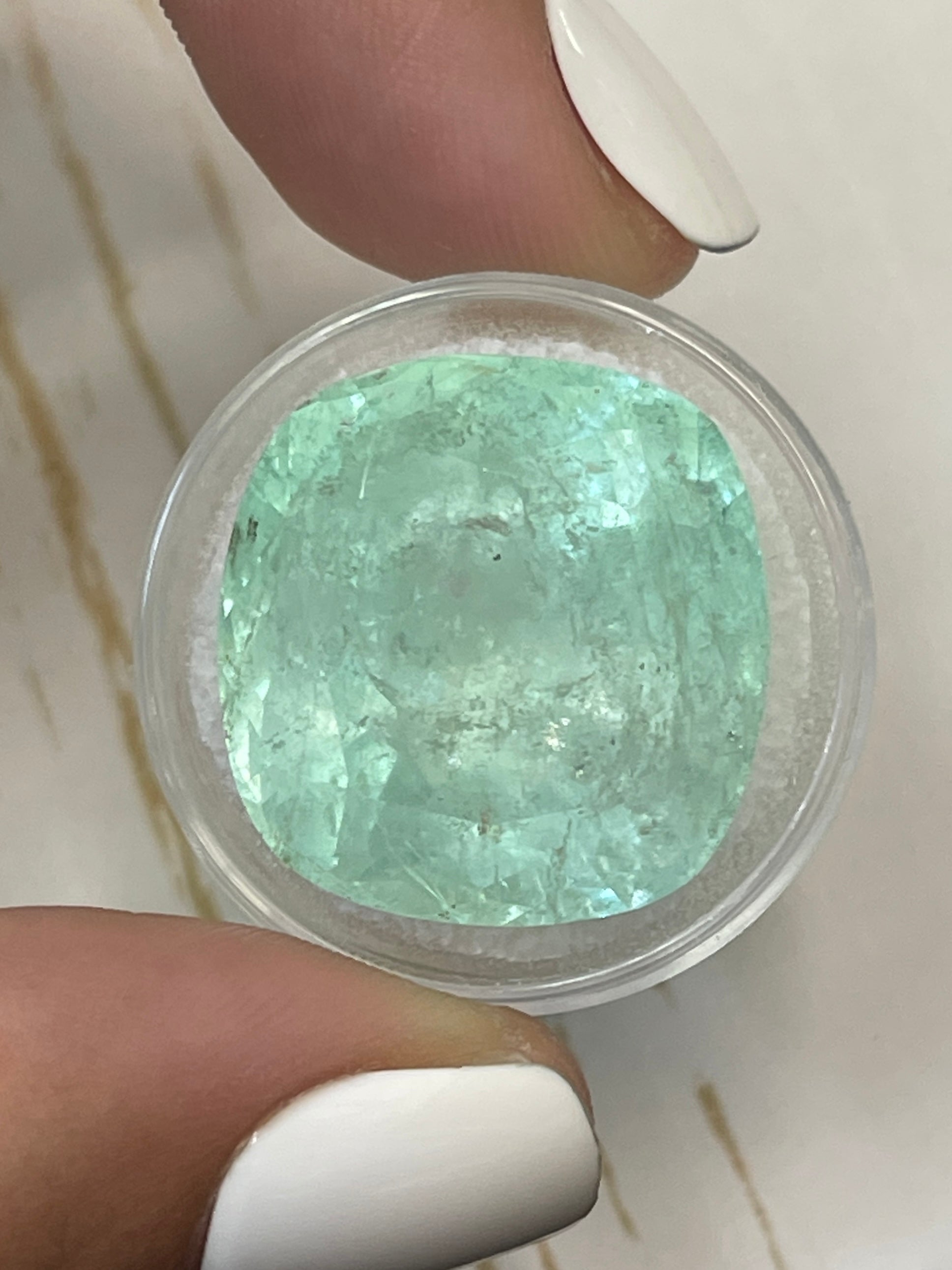 46.22 Carat Cushion Cut Colombian Emerald in Stunning Seafoam Green