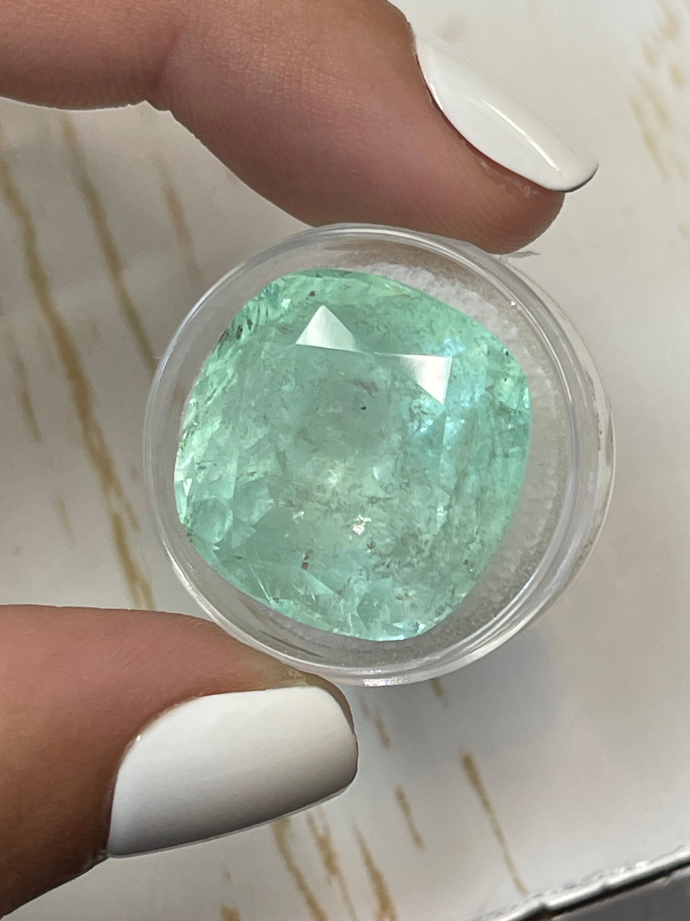 Exquisite 46.22 Carat Loose Colombian Emerald - Seafoam Green Hue - Cushion Shape