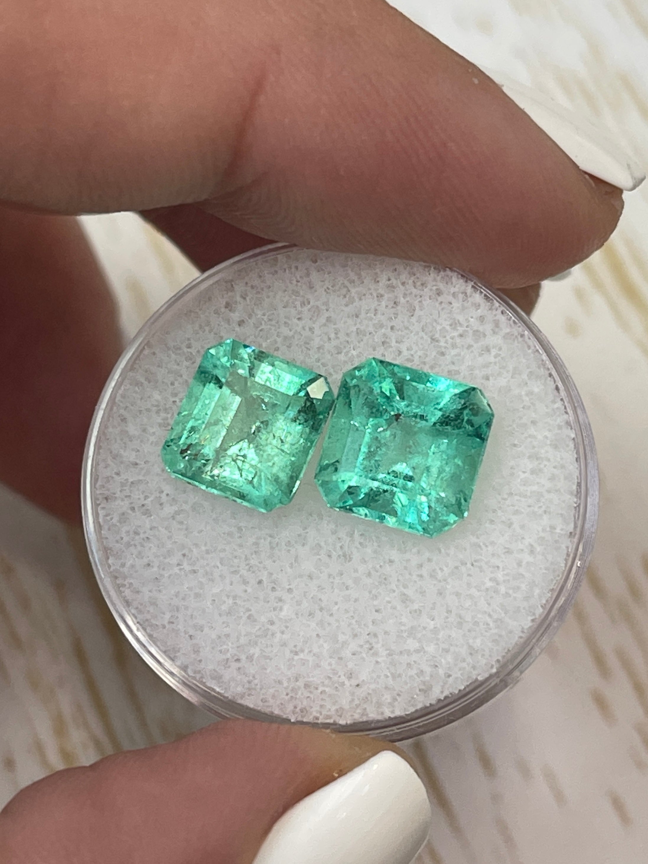 5.49 Carat Green Colombian Emeralds - Asscher Cut, Loose and Matching