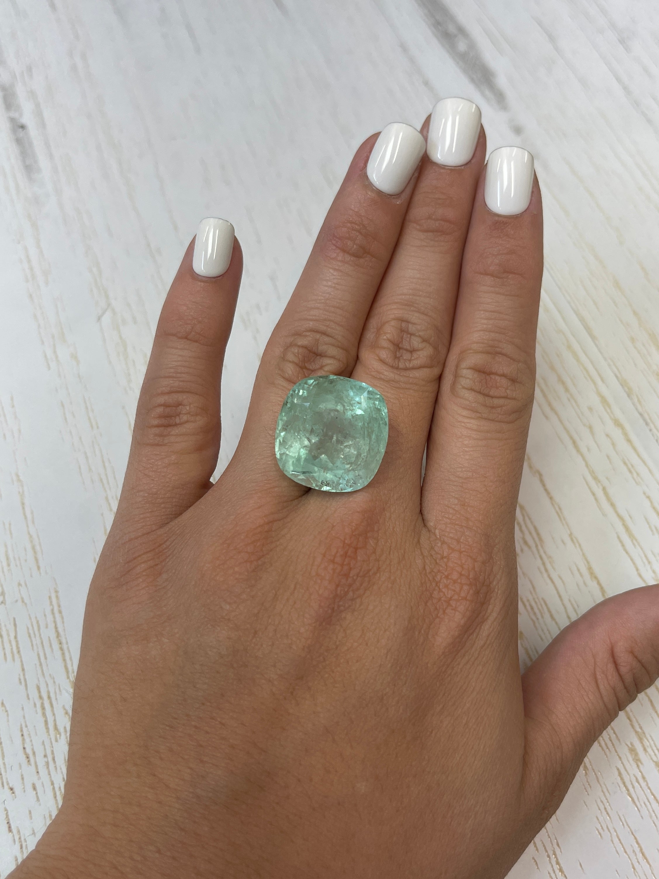 46.22 Carat 22x21 Seafoam Green Natural Loose Colombian Emerald-Cushion Cut - JR Colombian Emeralds