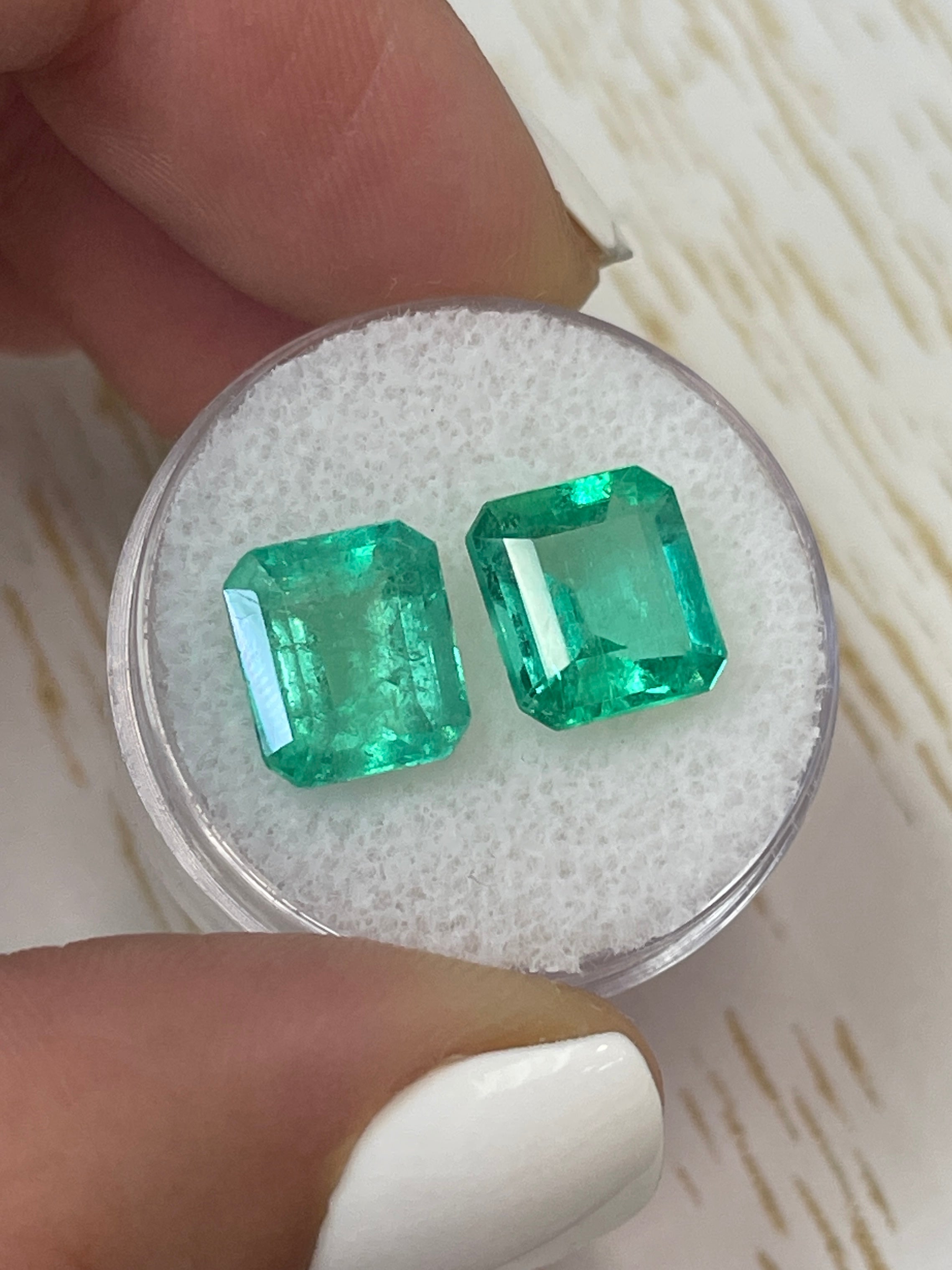 Pair of Loose Colombian Emeralds - 6.23 Carats Each - Asscher Cut