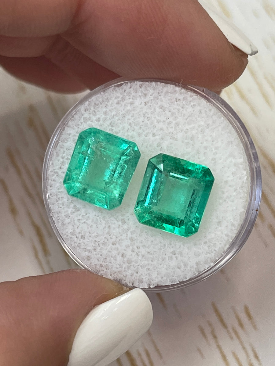 10x9 Asscher Cut Colombian Emeralds - Two Loose Gems, 6.23tcw Total