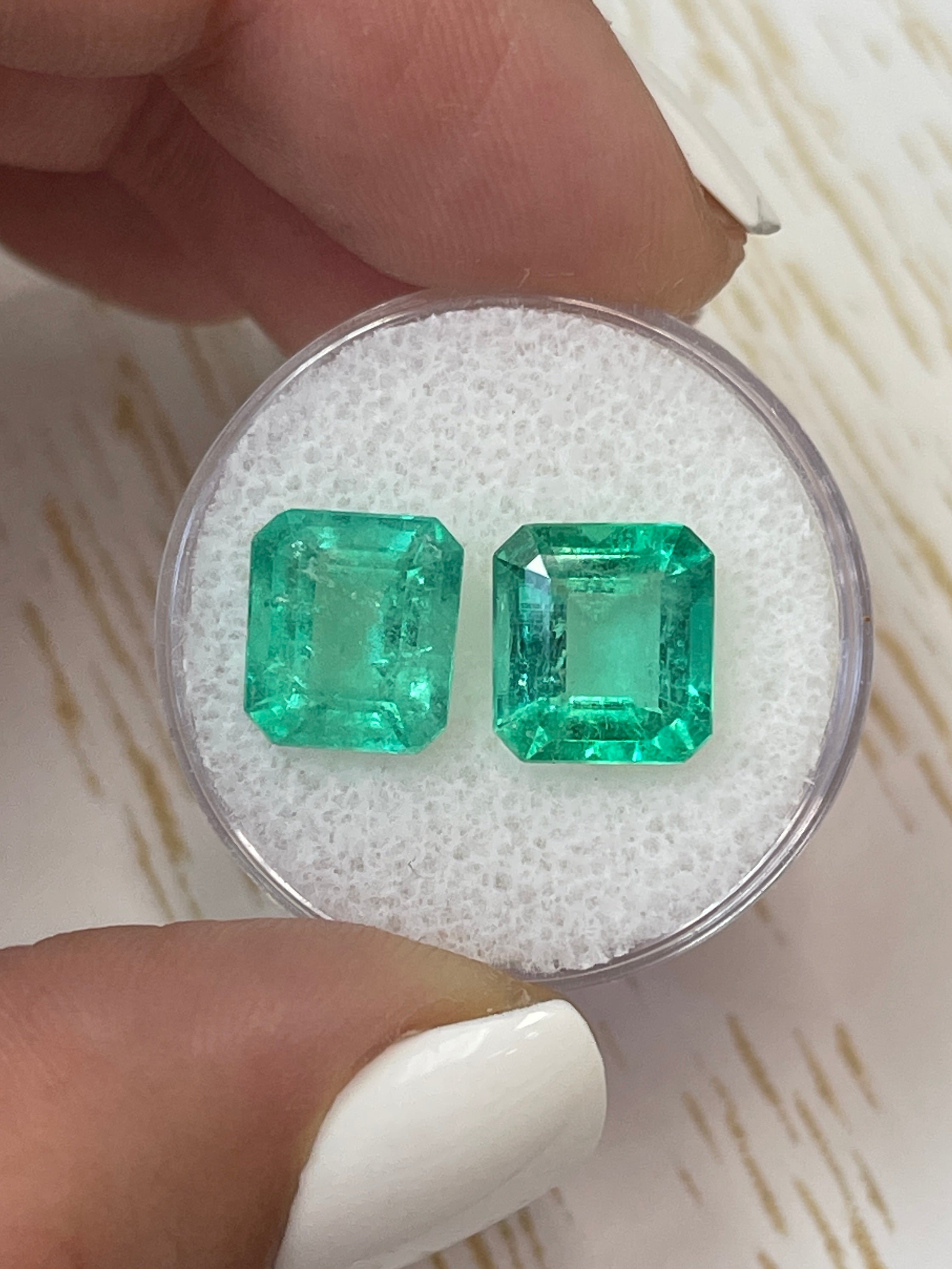 Set of Two 10x9 Asscher-Cut Colombian Emeralds - 6.23 Carats in Total