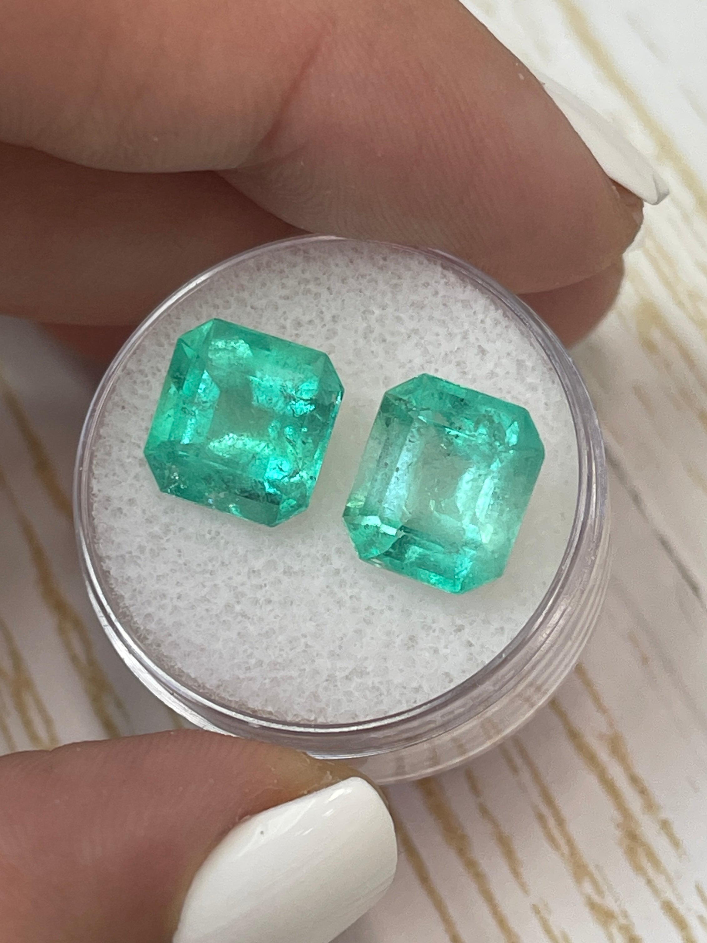 10x9.5mm Colombian Emeralds - Asscher Cut - Total Carat Weight 8.01ct