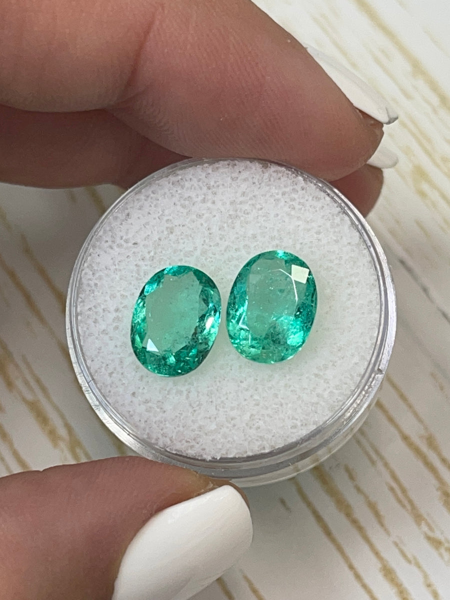 4.27 Carat Total Weight Colombian Emeralds - Matched Pair - Oval Cut 10x8