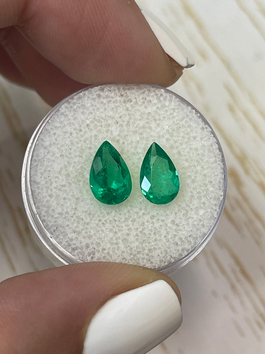 Two 9x6 Pear-Cut Colombian Emeralds - 2.32 TCW