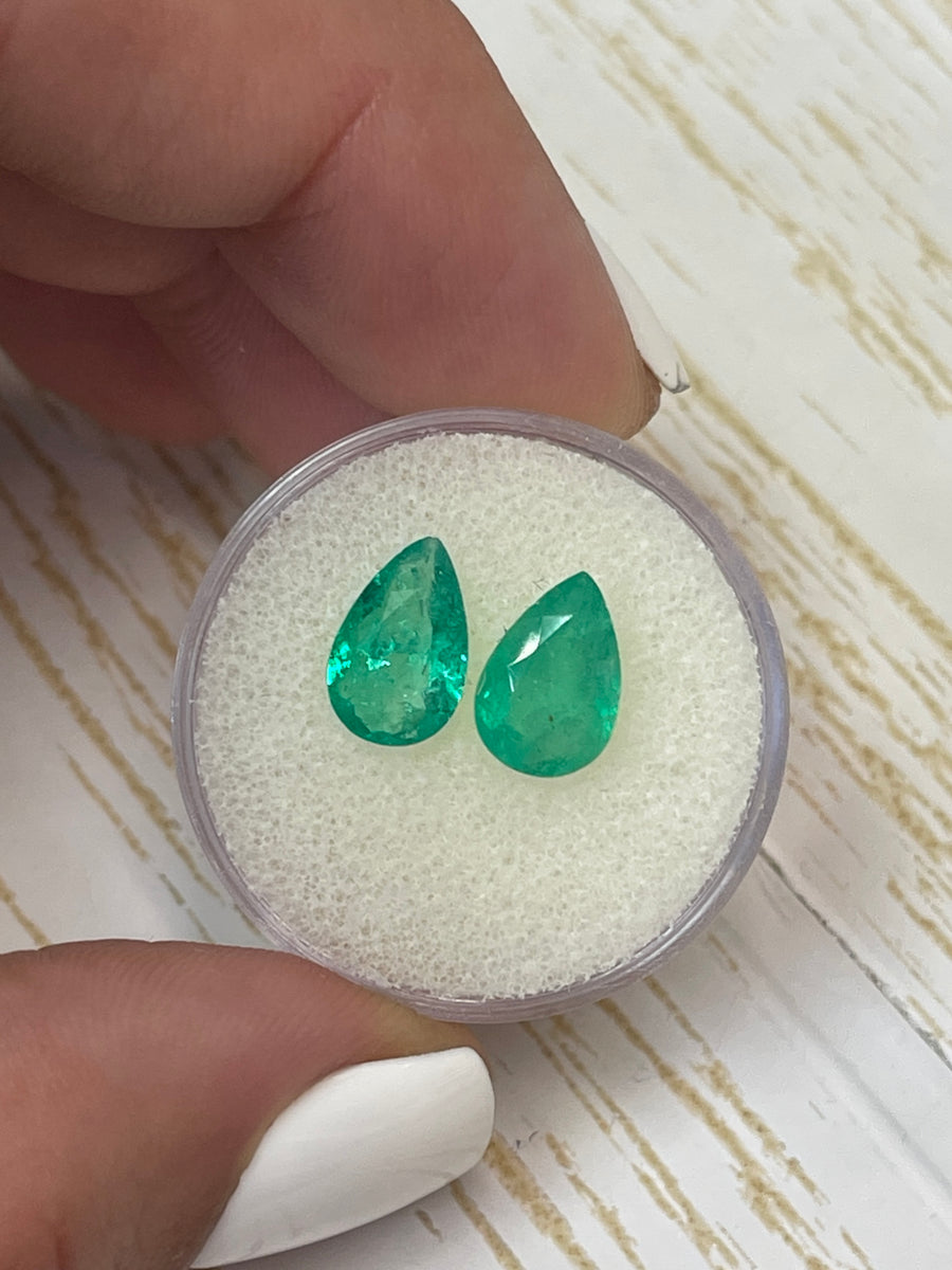 Two 10x7 Pear-Cut Colombian Emeralds with Natural Earthy Tones - 2.73tcw