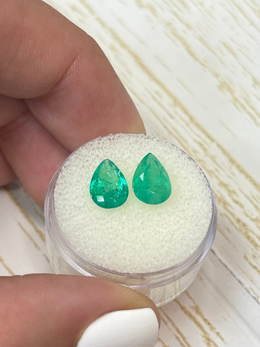 Gemstones: 2.73 Carat Total Weight Loose Colombian Emeralds, Pear Shaped