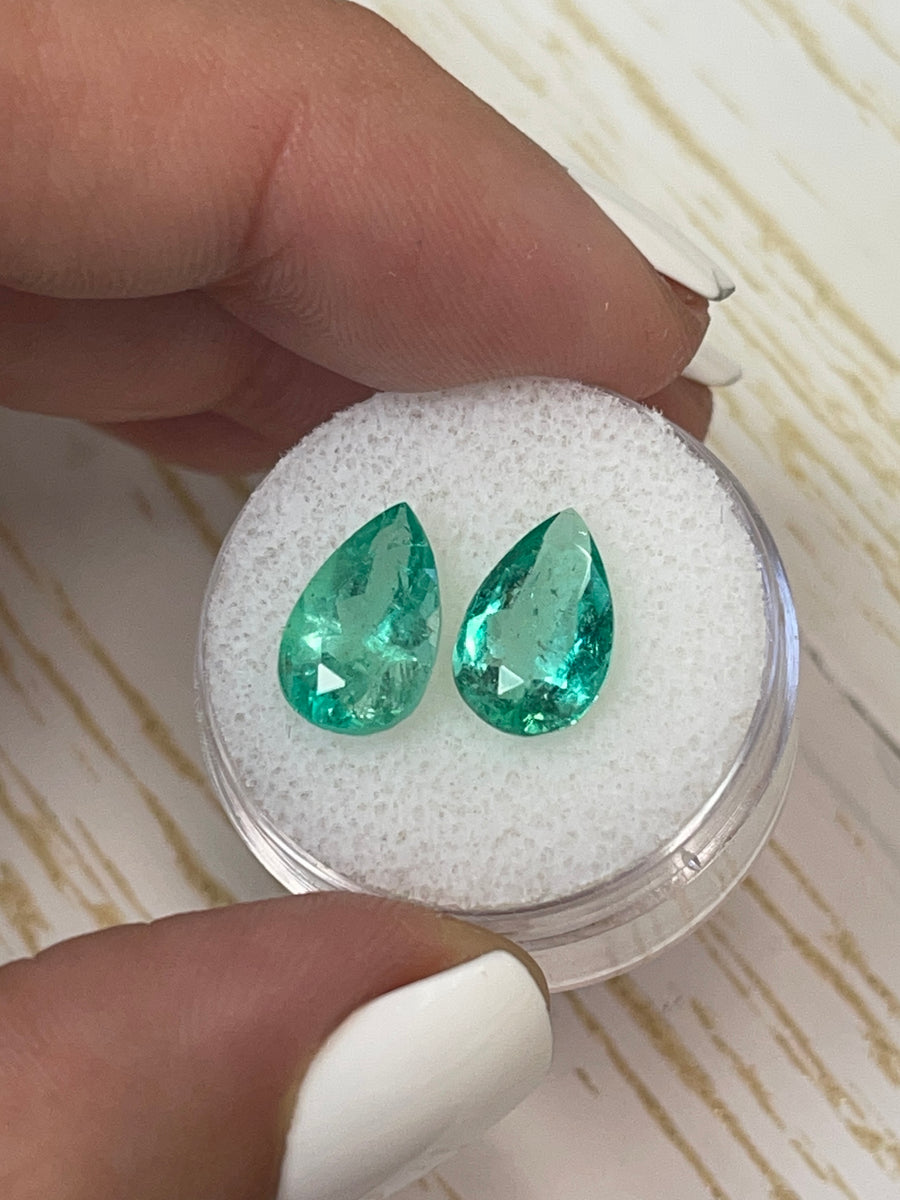 Gorgeous Colombian Emeralds - Two 12x7.5 Pear-Cut Stones - 4.76tcw