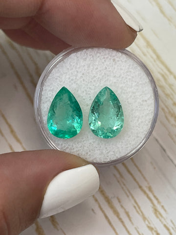12x8 Pear Cut Colombian Emeralds - A Set of 5.72 Total Carat Weight Loose Gems
