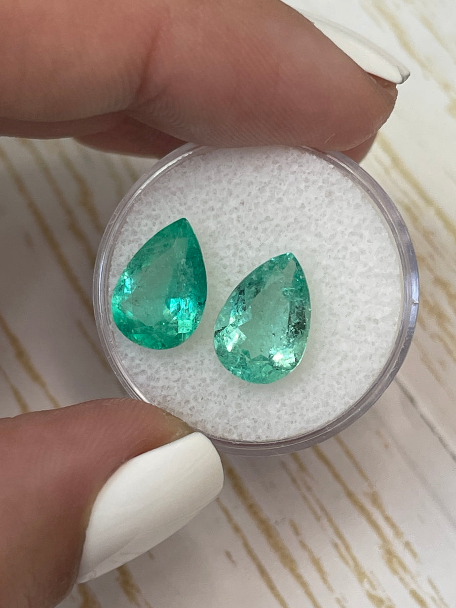 5.72 Carat Total Weight Colombian Emeralds in 12x8 Pear Cut - Loose Gemstones