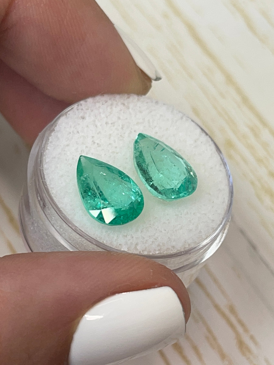 Colombian Emeralds - A Pair of 12x8 Pear Cut Loose Gems, Totaling 5.72 Carats