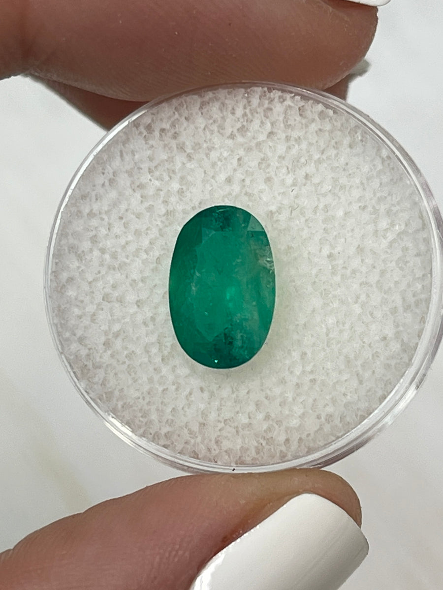Oval Cut 2.42 Carat Colombian Emerald - Medium Dark Green Shade