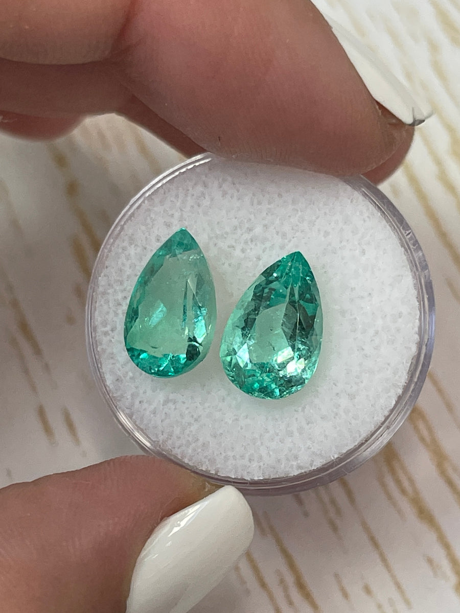 12.5x8 Pear-Cut Colombian Emeralds - 6.11 Total Carats - Brilliant Green