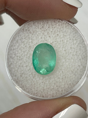 Carat Oval-Cut Light Green Colombian Emerald