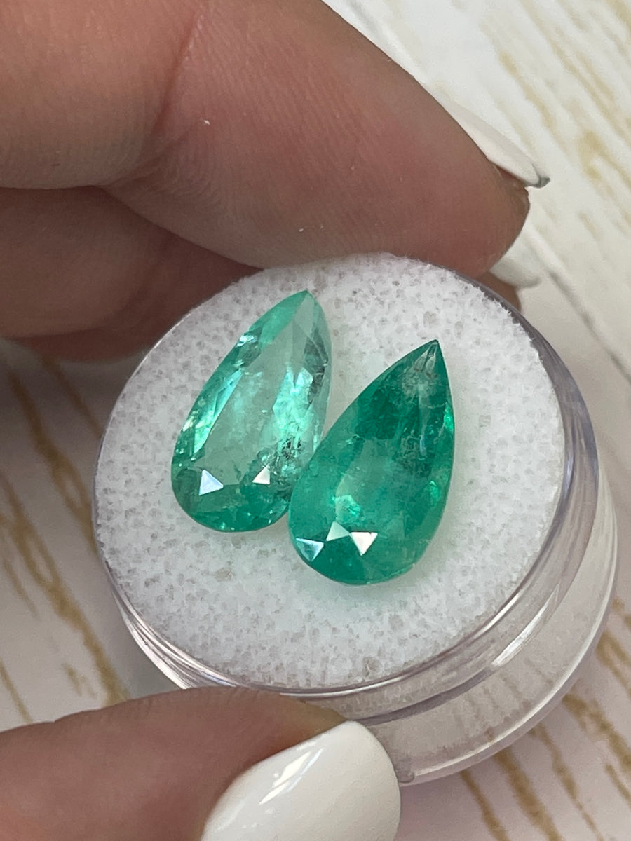 15x8mm Loose Pear Colombian Emeralds - Matched Pair, 7.60 Carat Total Weight