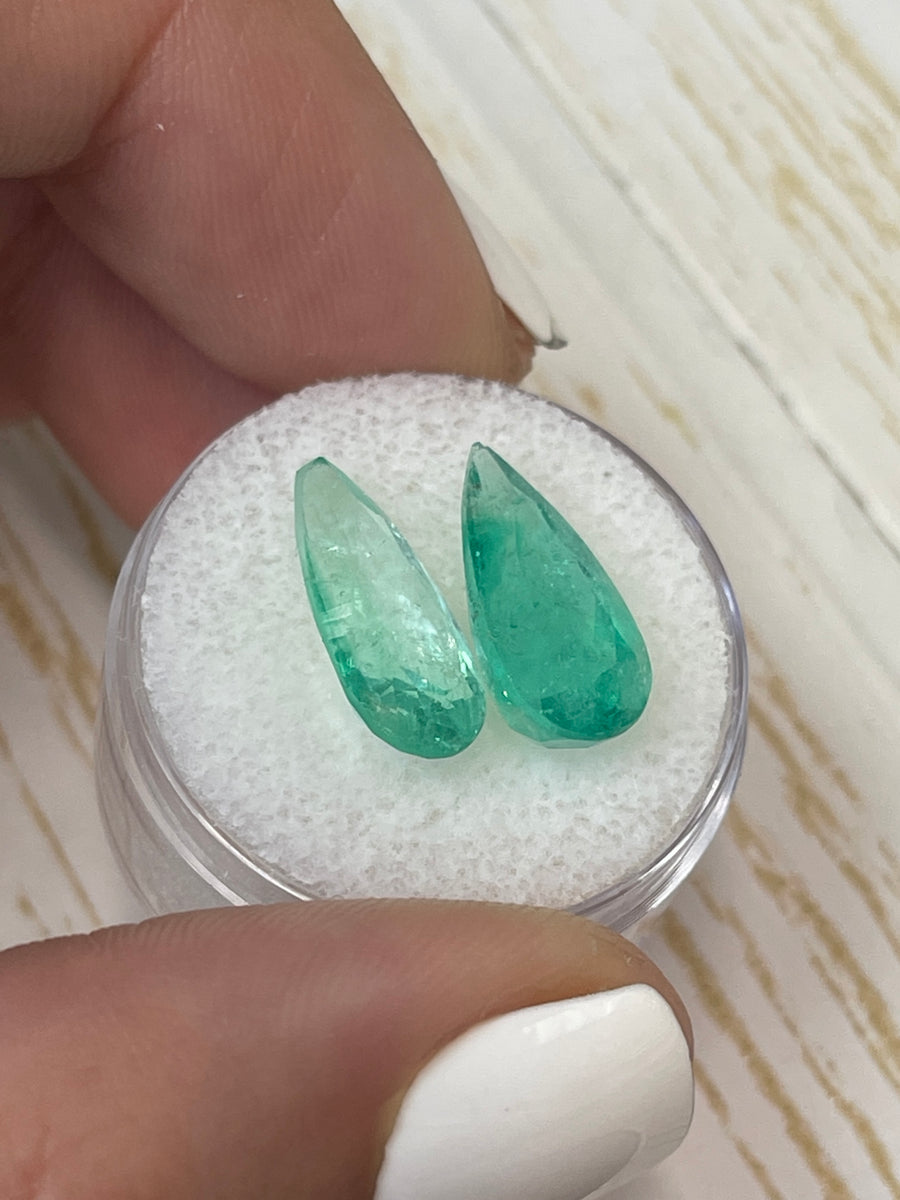 7.60 Carat Colombian Emerald Duo - Pear Cut, Loose Stones, 15x8mm Dimensions
