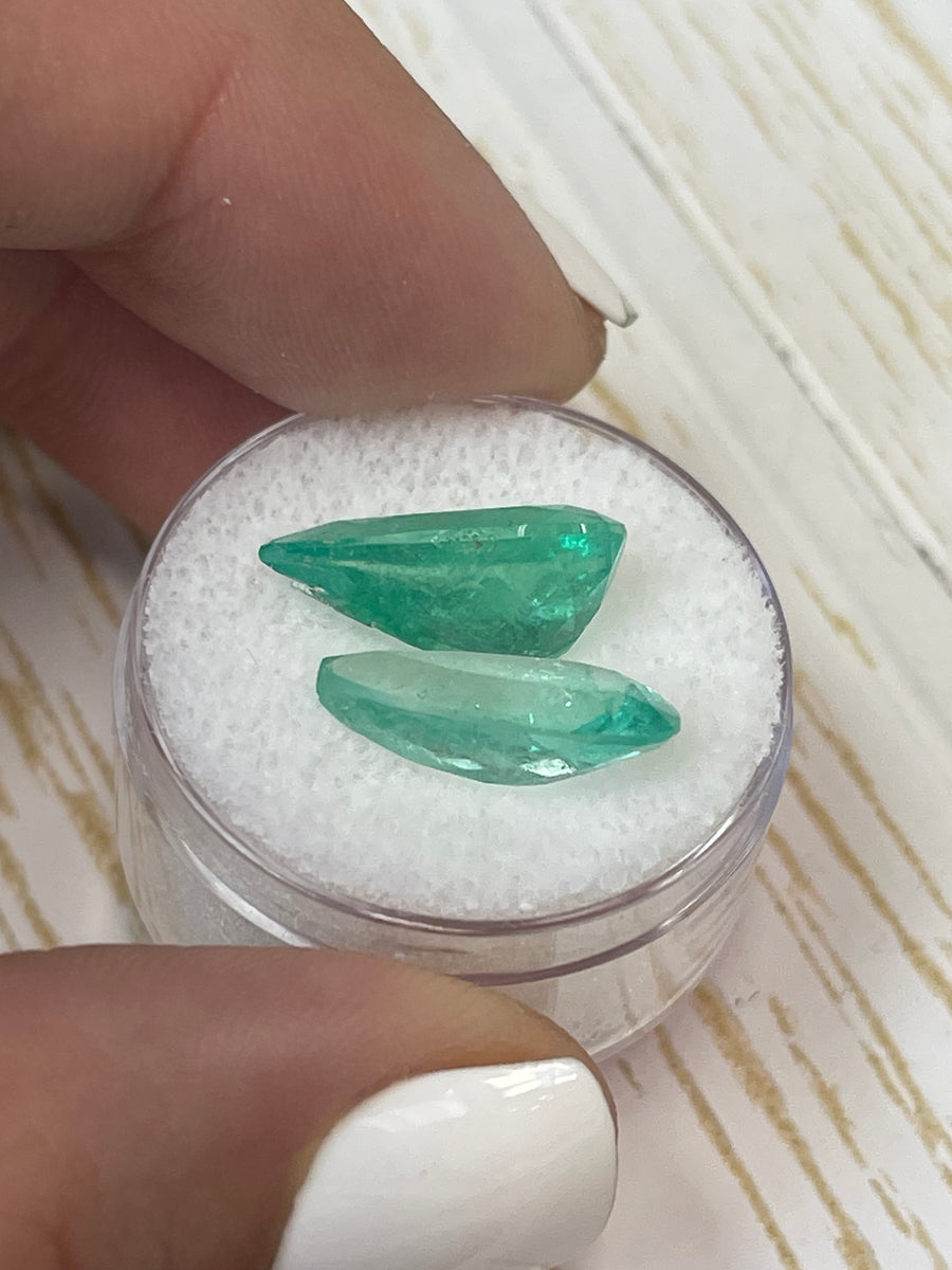 Loose Colombian Emeralds - Matched Pair, 15x8 Pear-Cut, 7.60 Total Carats