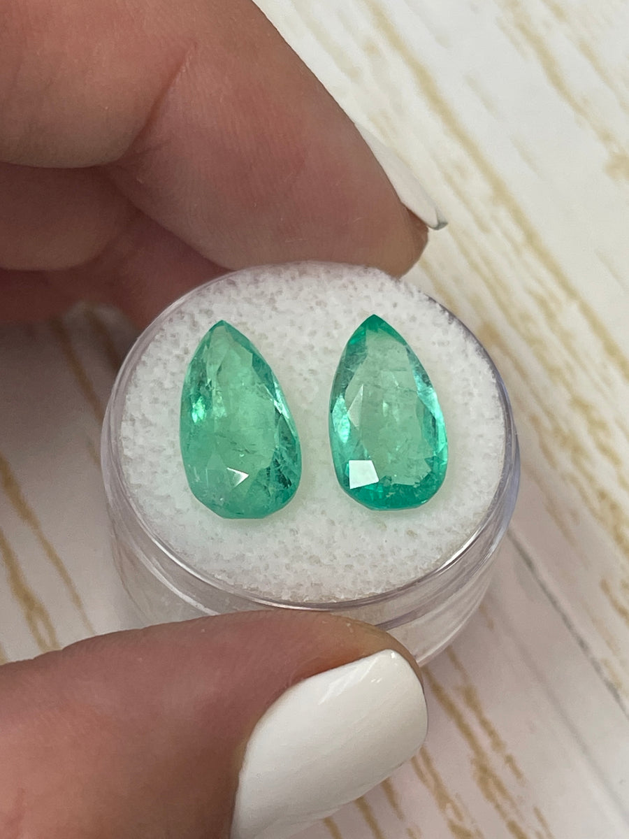 A Bundle of 7.68 Carat Colombian Emeralds in Elegant Pear Cut