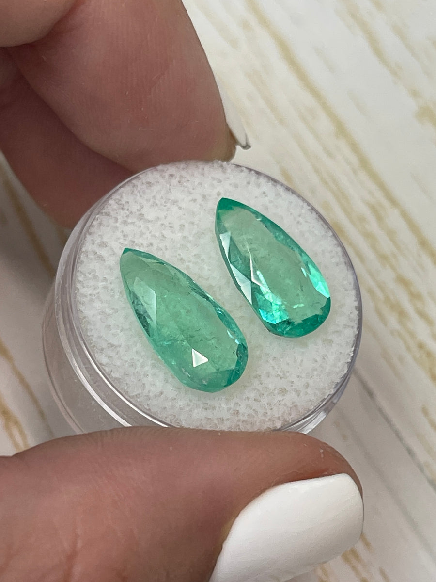 Matching Loose Colombian Emeralds - 15x8 Pear Shape, 7.68 Total Carats