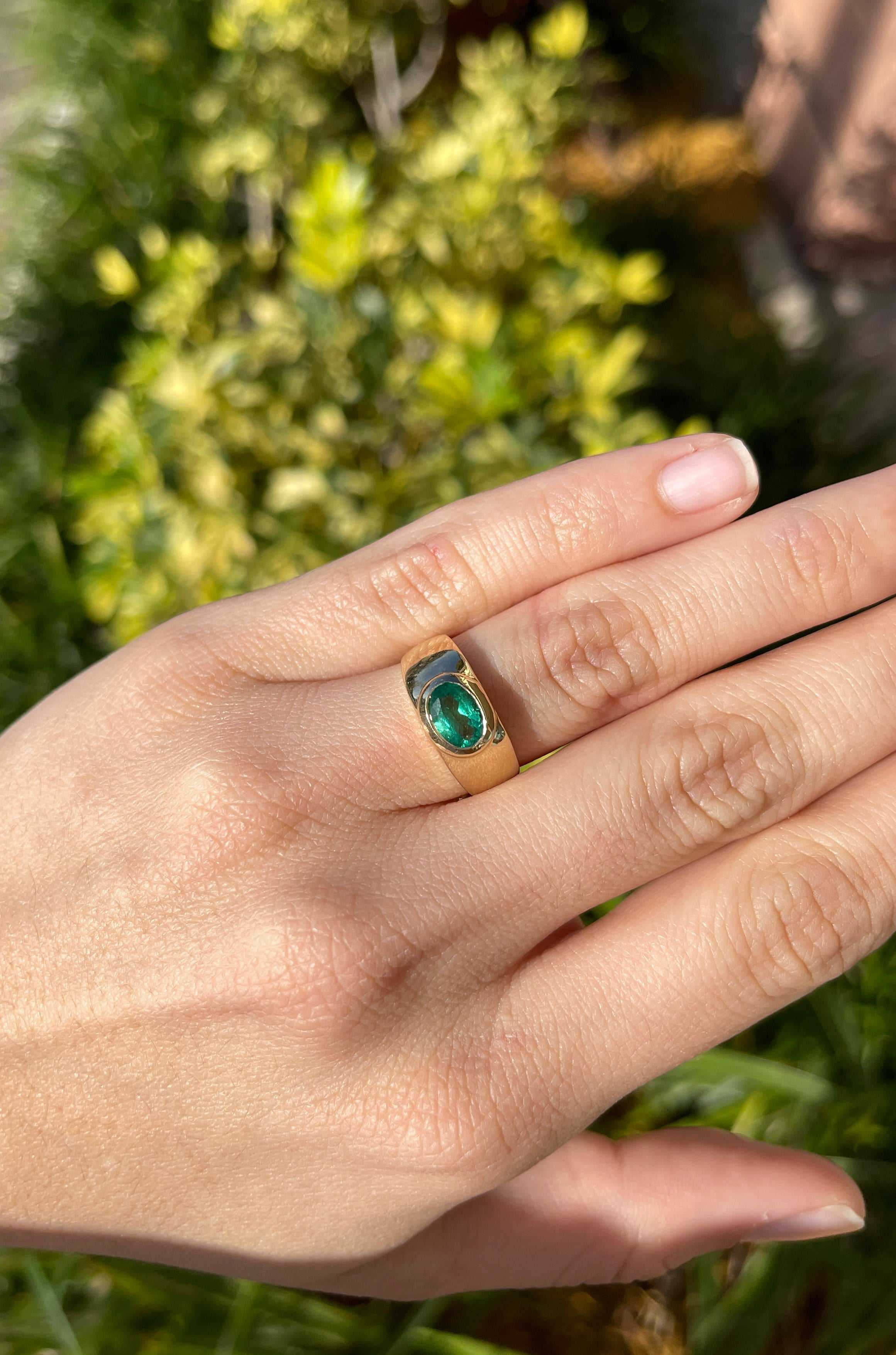 Oval Emerald Gypsy Bezel Set Ring