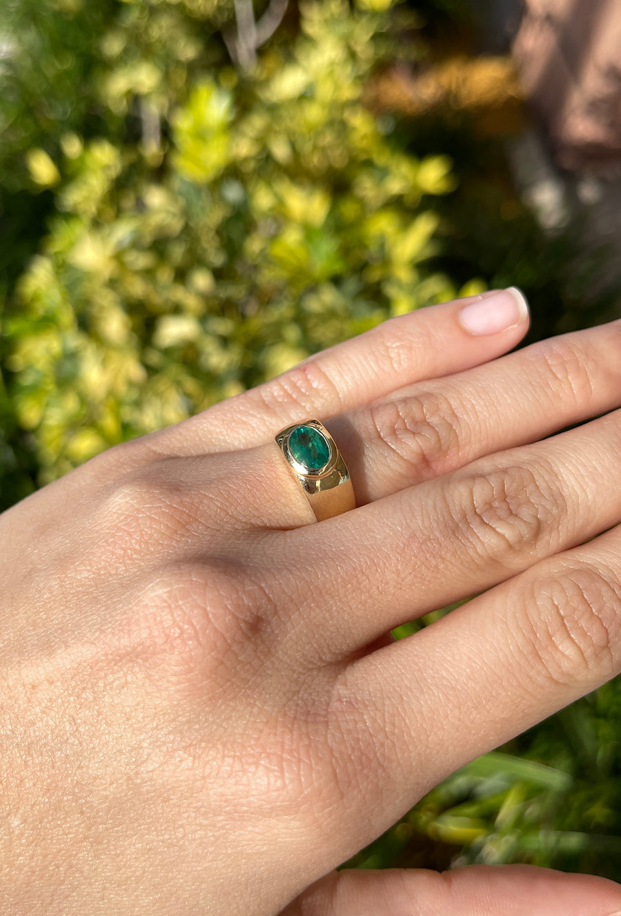 Oval Emerald Gypsy Bezel Set Ring