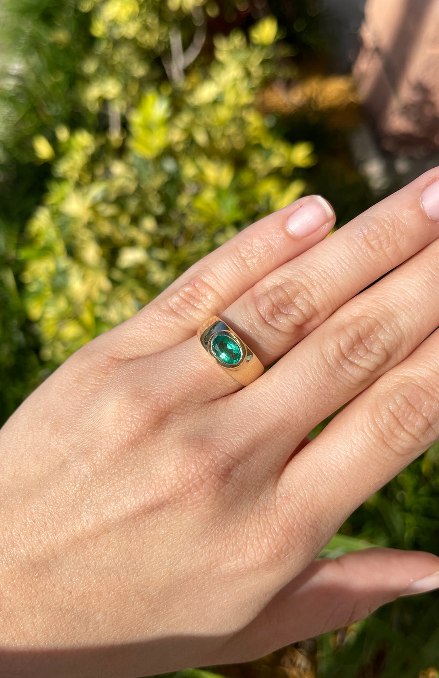 Oval Emerald Gypsy Bezel Set Ring