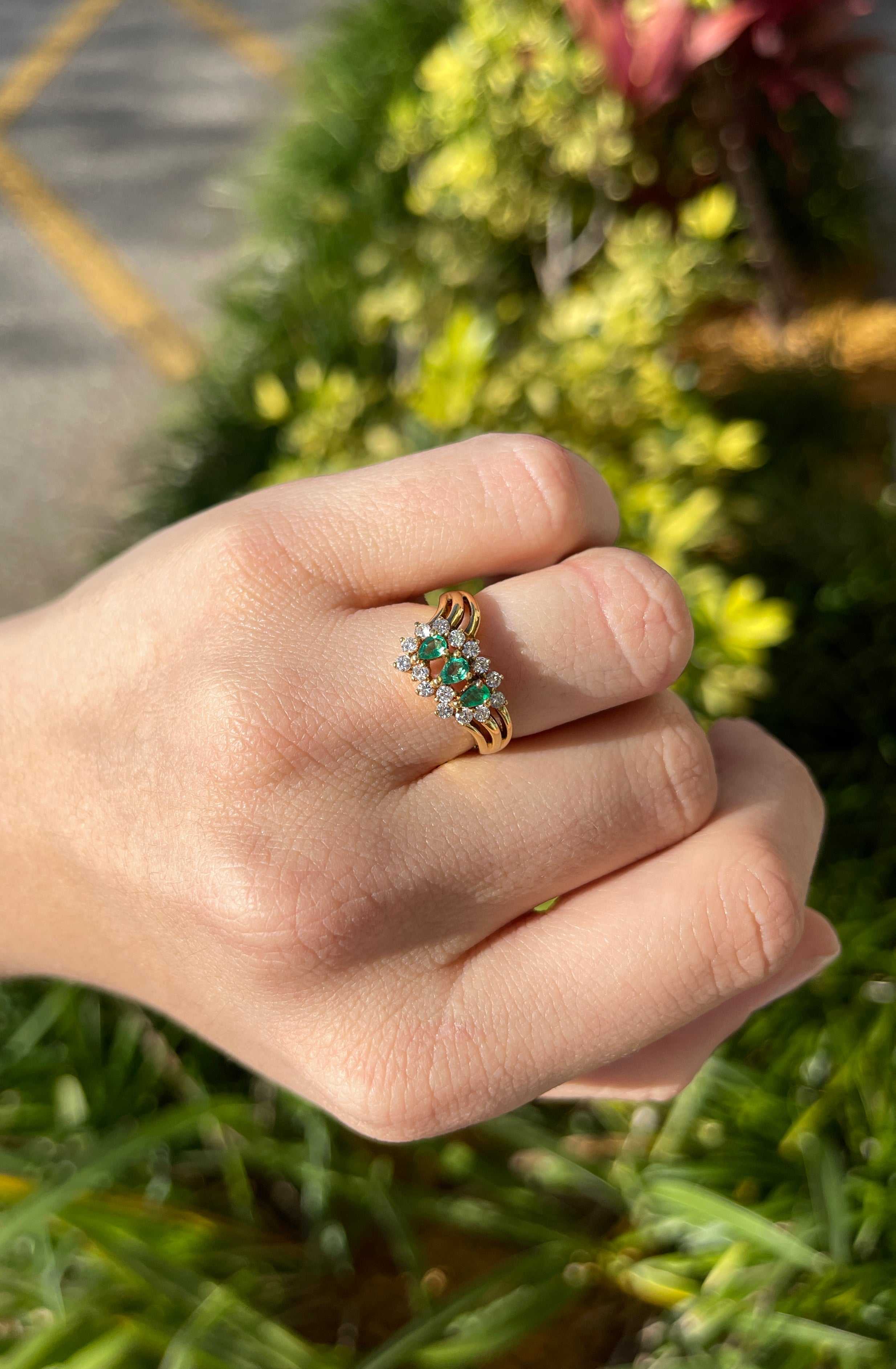 Emerald & Diamond Halo Ring