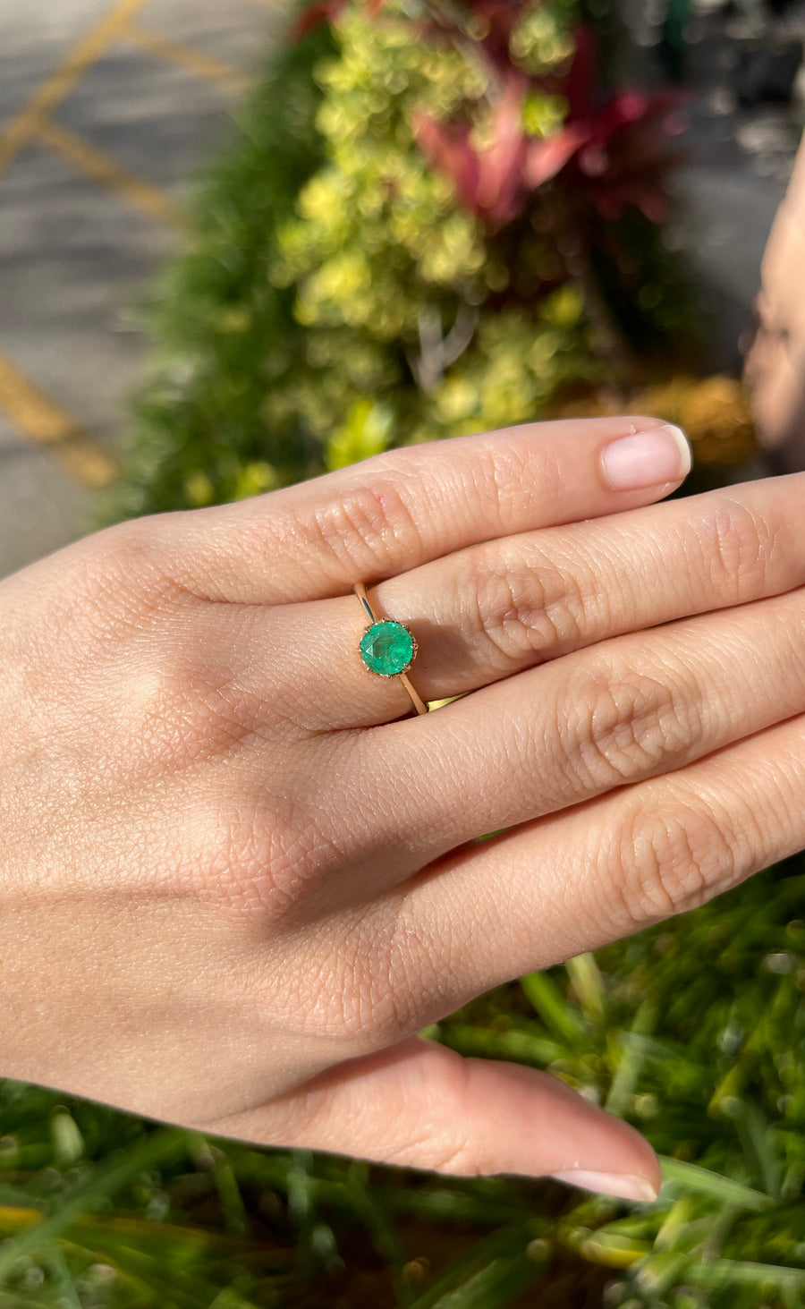 Celebrate Love: Anniversary Ring Featuring 1.0 Carat Round Colombian Emerald in 14K Gold