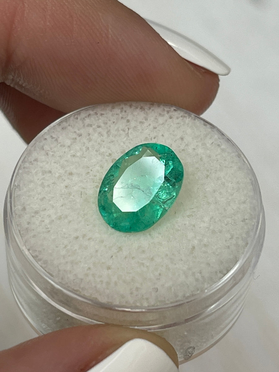 2.52 Carat Oval Colombian Emerald Gemstone - Medium Light Bluish Green