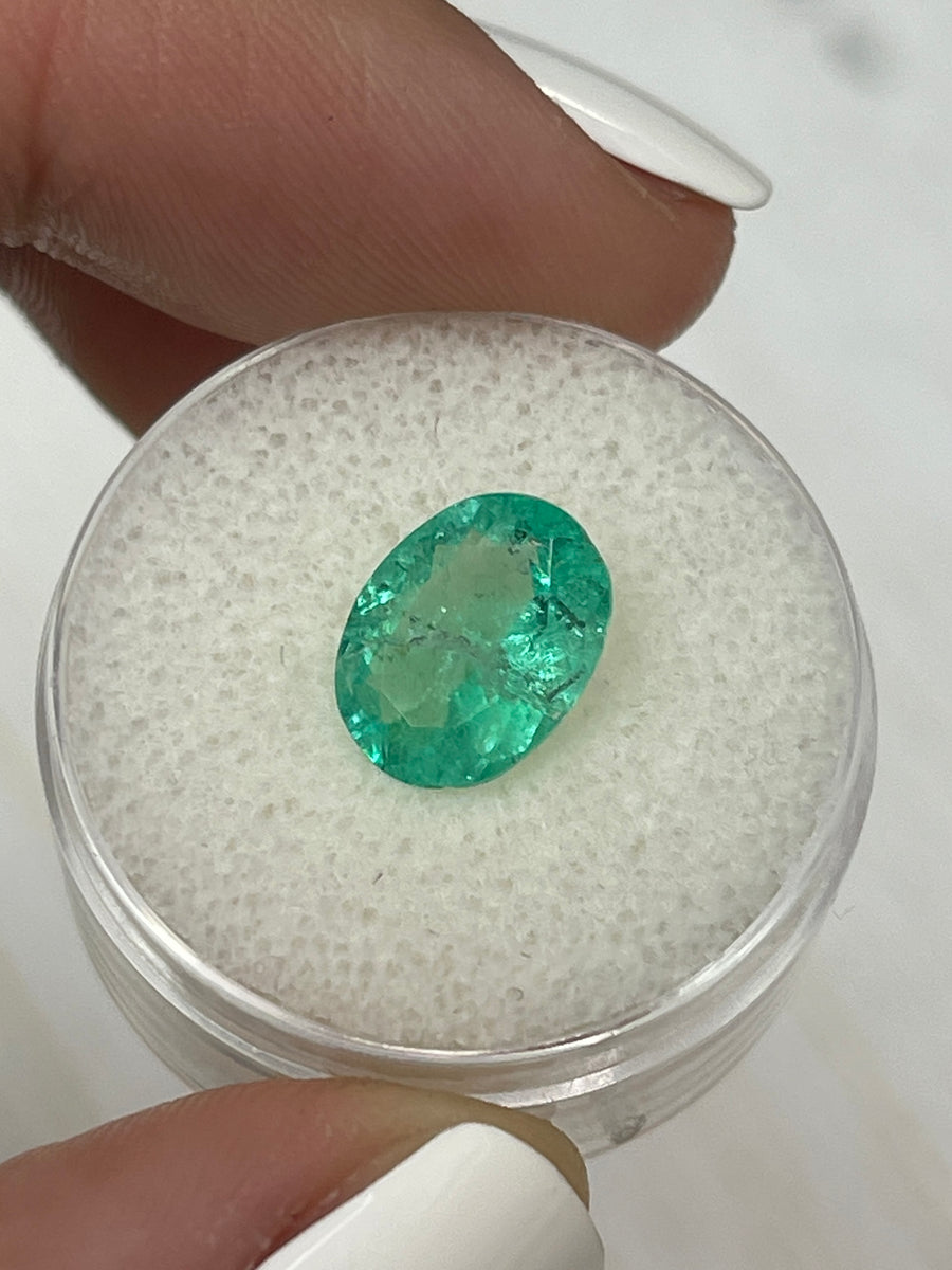 Vivid Oval Cut Colombian Emerald - 2.52 Carat - Bluish Green Hue
