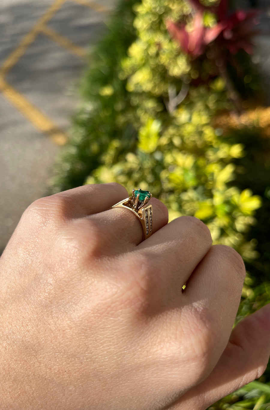 Emerald Pear & Channel Set Diamond Cocktail Ring