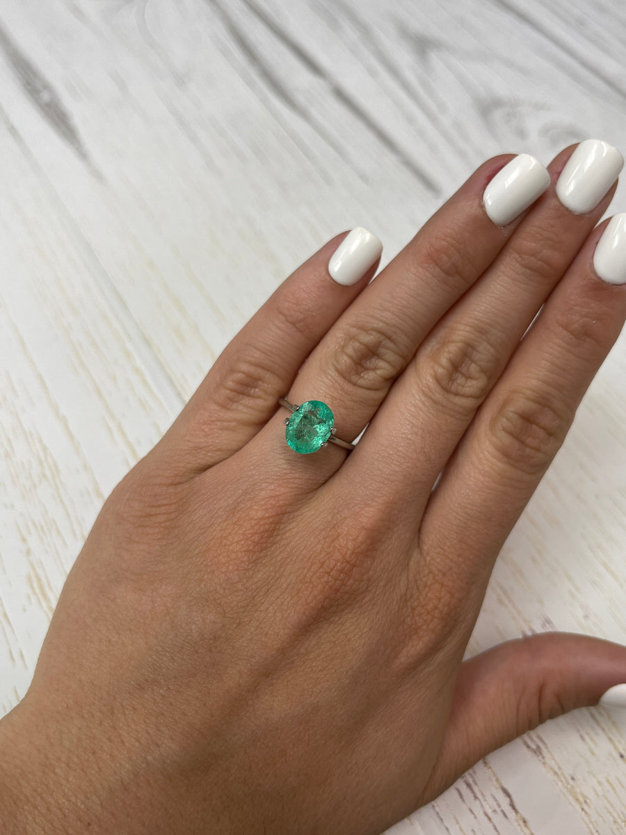 2.52 Carat Medium Light Bluish Green Loose Colombian Emerald-Oval Cut