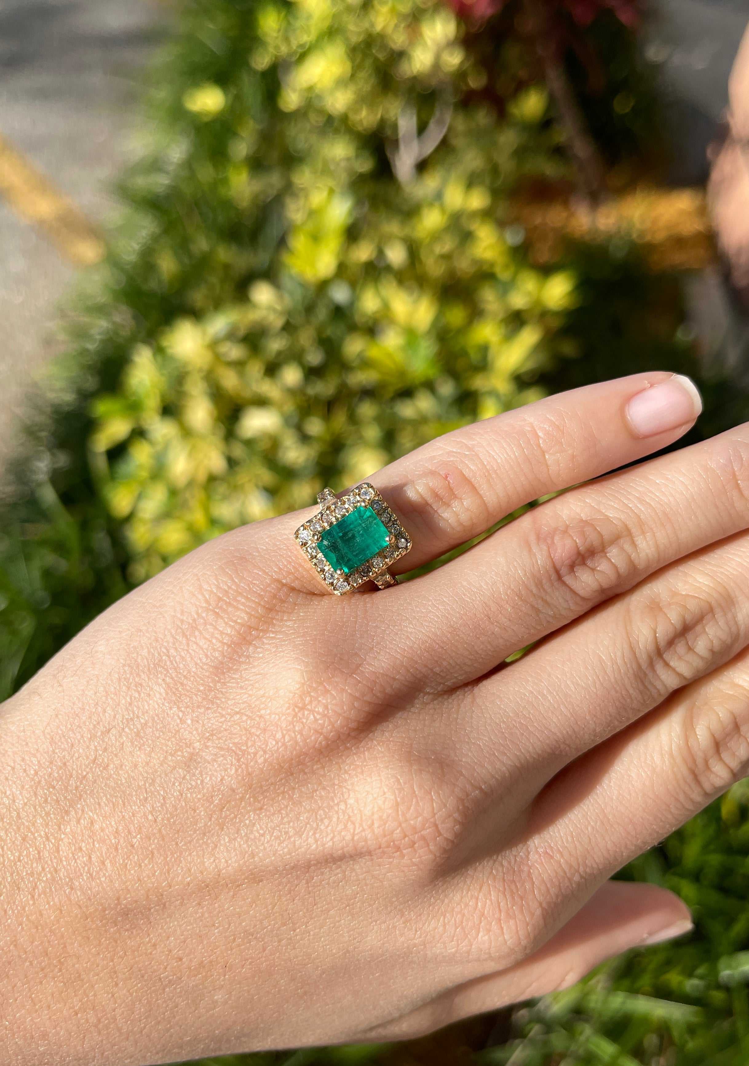 3.66tcw Vintage Handmade Rich Sea Green Emerald & Diamond Halo Halo with Accent Ring - JR Colombian Emeralds