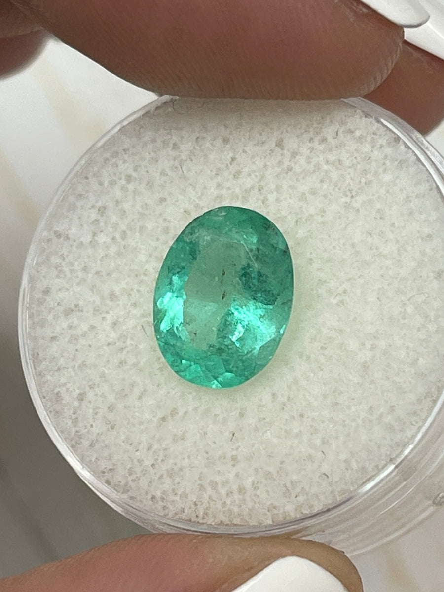 Medium Light Bluish Green Loose Colombian Emerald - 2.61 Carat Oval
